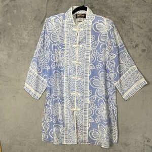 Bob Mackie Silk Floral Tunic Blouse Medium Mandarin Collar Artisan Art to Wear